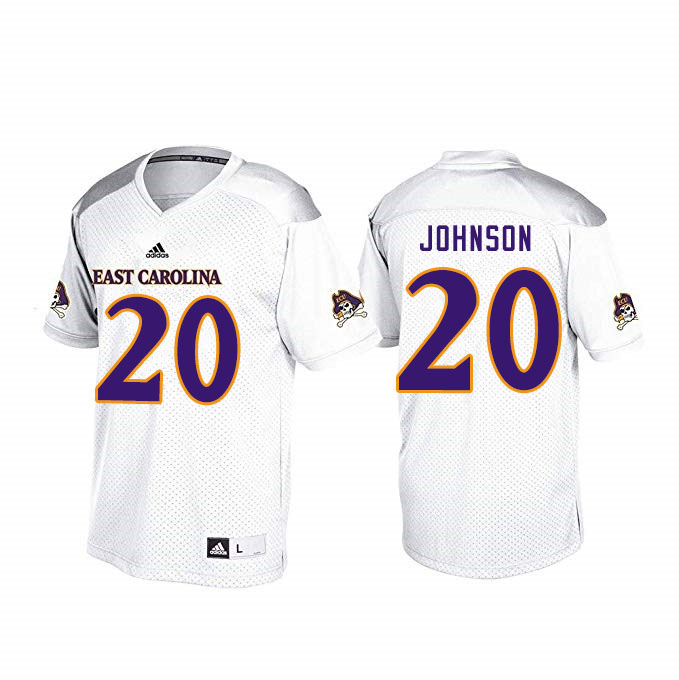 Men #20 Nolan Johnson ECU Pirates College Football Jerseys Sale-White - Click Image to Close